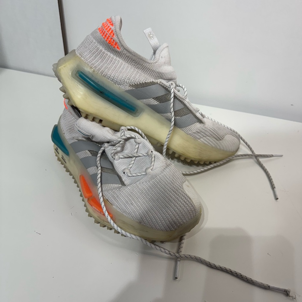 Adidas Light Gray Sneakers with Orange and Blue Accents
